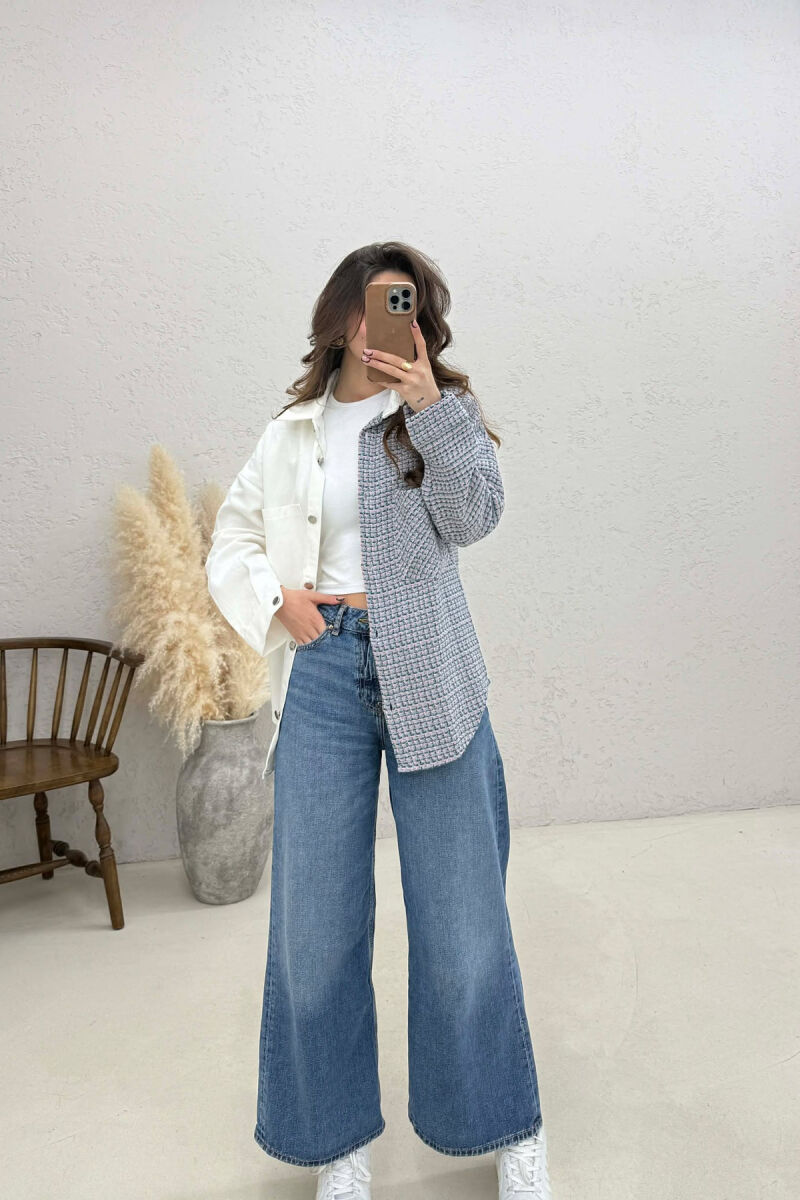 HALF KNITTED HALF DENIM DESIGN WOMEN SHIRT WHITE-E BARDHE - 3