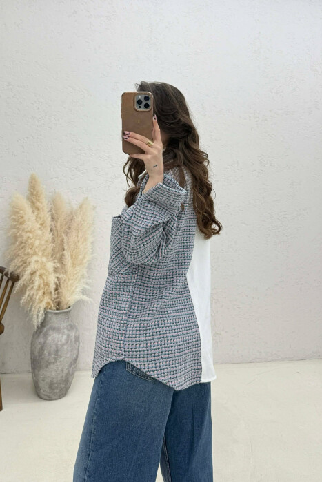 HALF KNITTED HALF DENIM DESIGN WOMEN SHIRT WHITE-E BARDHE - 4
