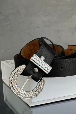 HALF MOON BUCKLE WOMEN BELT BLACK/ E ZEZE 