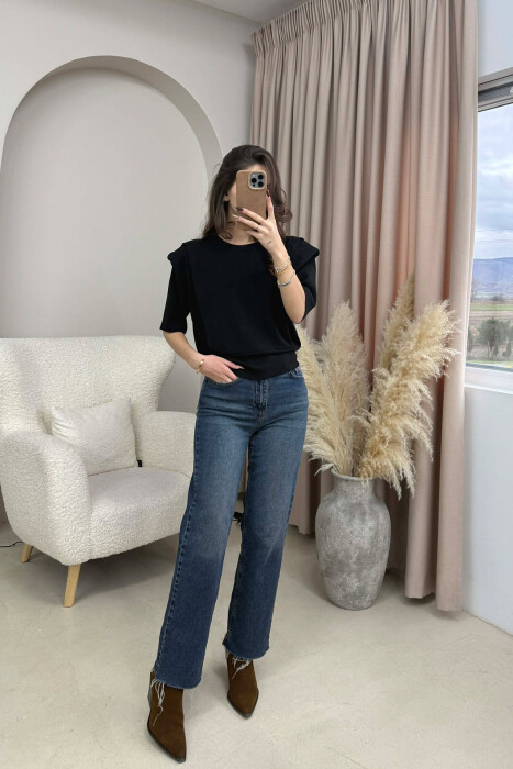 HALF SLEEVES DETAIL ONE COLOR WOMEN SWEATSHIRT BLACK/ E ZEZE - 1