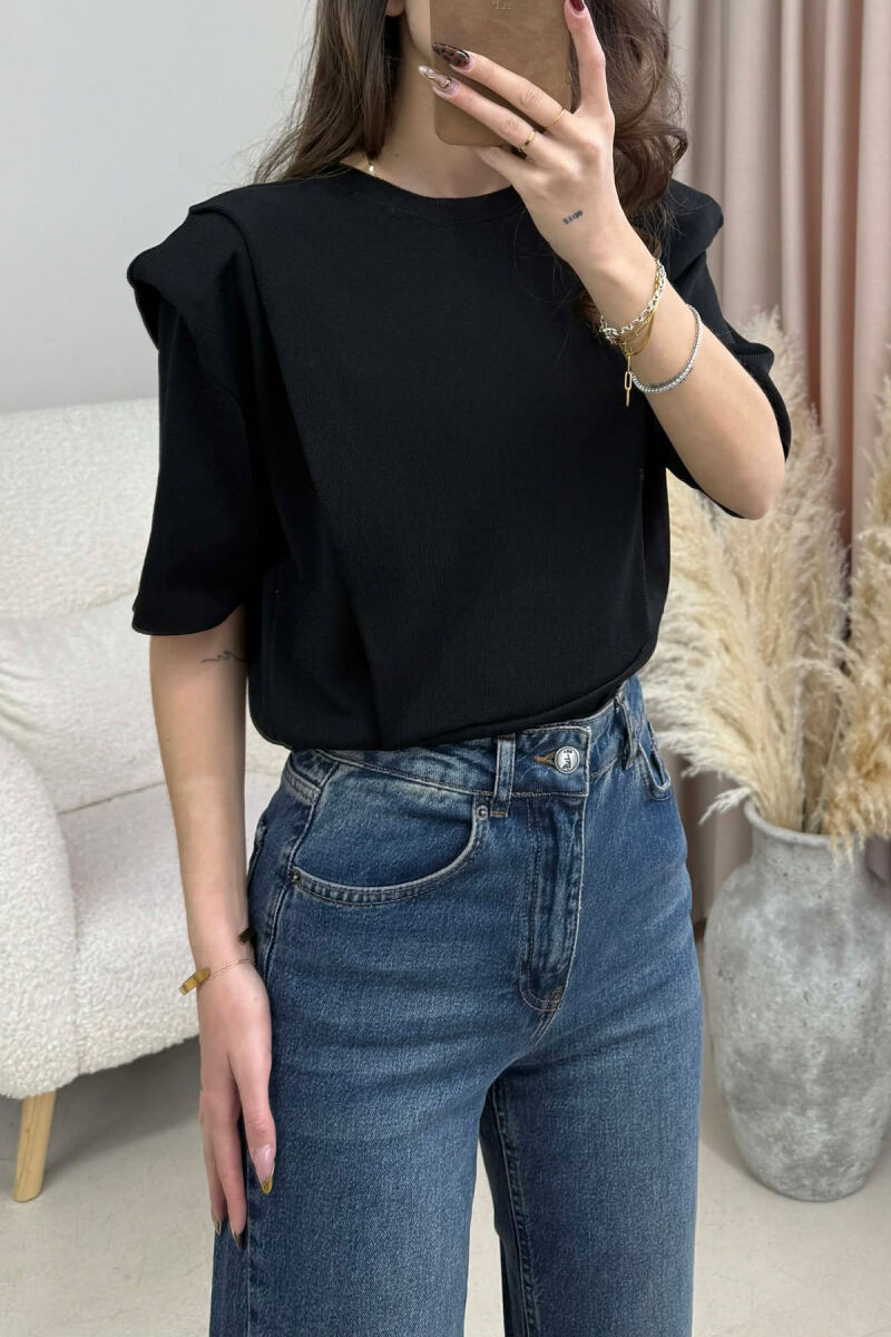 HALF SLEEVES DETAIL ONE COLOR WOMEN SWEATSHIRT BLACK/ E ZEZE - 4