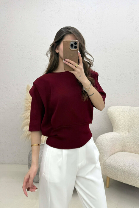 HALF SLEEVES DETAIL ONE COLOR WOMEN SWEATSHIRT BURGUNDY/VISHNJE - 1