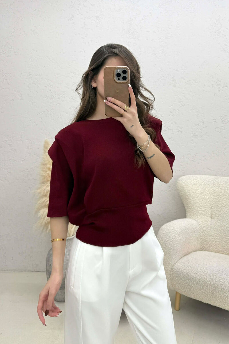 HALF SLEEVES DETAIL ONE COLOR WOMEN SWEATSHIRT BURGUNDY/VISHNJE - 1