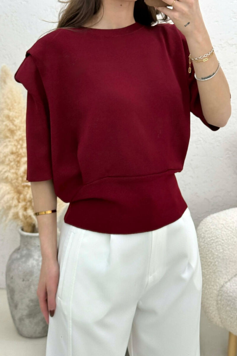 HALF SLEEVES DETAIL ONE COLOR WOMEN SWEATSHIRT BURGUNDY/VISHNJE - 2