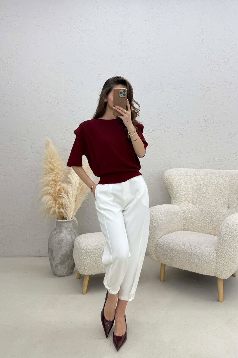 HALF SLEEVES DETAIL ONE COLOR WOMEN SWEATSHIRT BURGUNDY/VISHNJE - 3