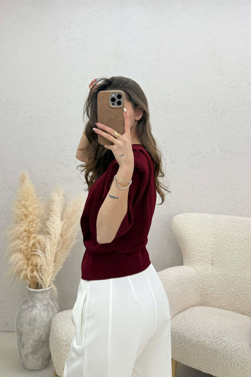 HALF SLEEVES DETAIL ONE COLOR WOMEN SWEATSHIRT BURGUNDY/VISHNJE - 4