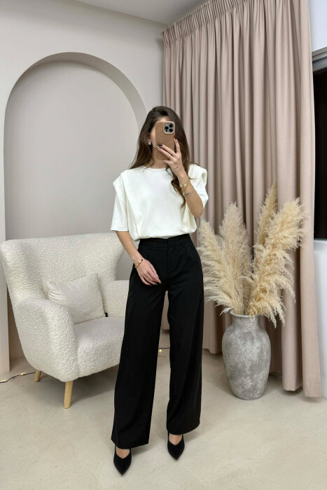 HALF SLEEVES DETAIL ONE COLOR WOMEN SWEATSHIRT WHITE-E BARDHE - KLAUDIO FASHION