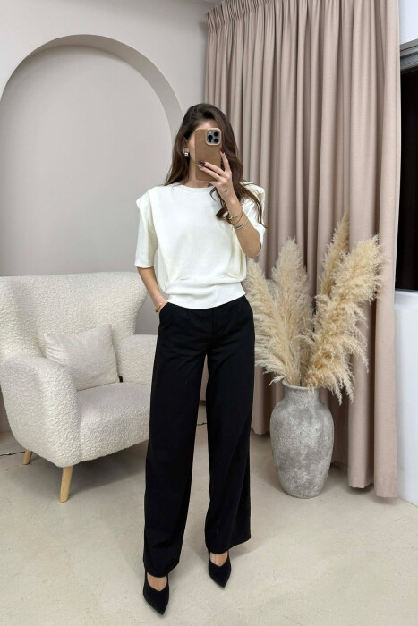 HALF SLEEVES DETAIL ONE COLOR WOMEN SWEATSHIRT WHITE-E BARDHE - 2