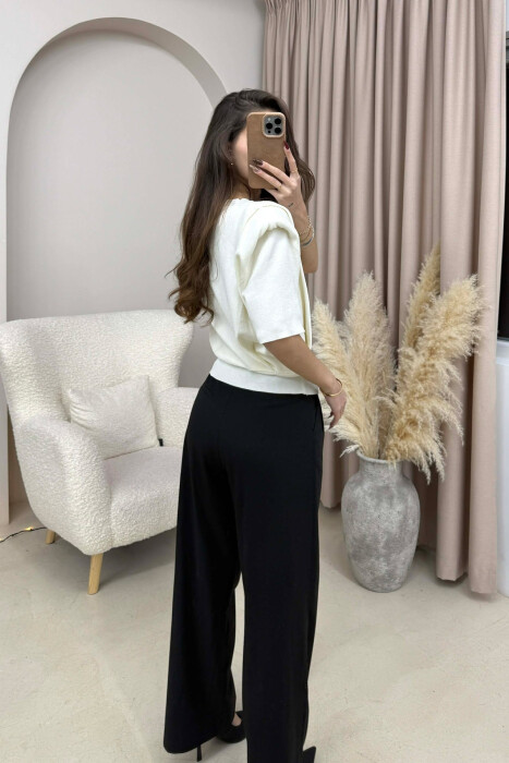 HALF SLEEVES DETAIL ONE COLOR WOMEN SWEATSHIRT WHITE-E BARDHE - 3