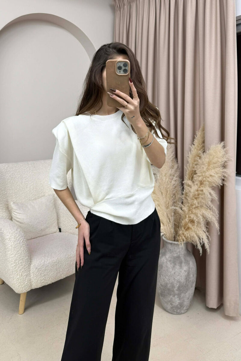 HALF SLEEVES DETAIL ONE COLOR WOMEN SWEATSHIRT WHITE-E BARDHE - 4