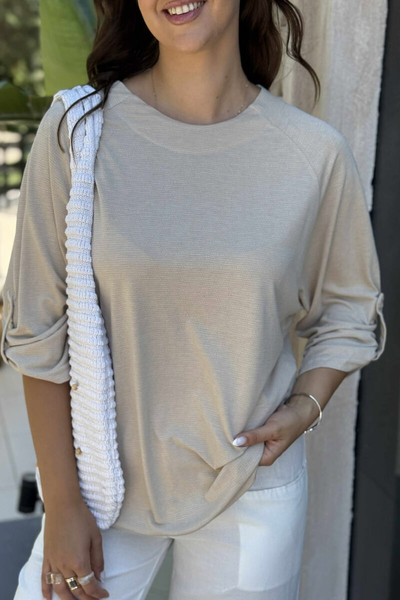 HALF SLEEVES ONE COLOR WOMEN T-SHIRT BEIGE/BEZHE - 3