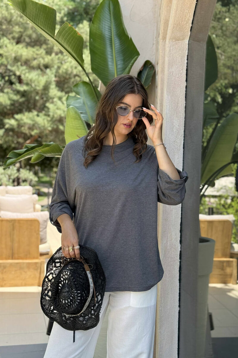 HALF SLEEVES ONE COLOR WOMEN T-SHIRT GREY/GRI - 2