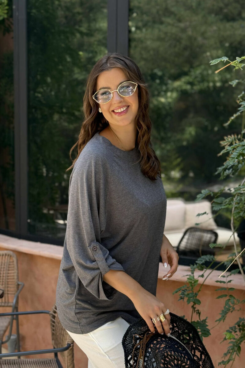 HALF SLEEVES ONE COLOR WOMEN T-SHIRT GREY/GRI - 4