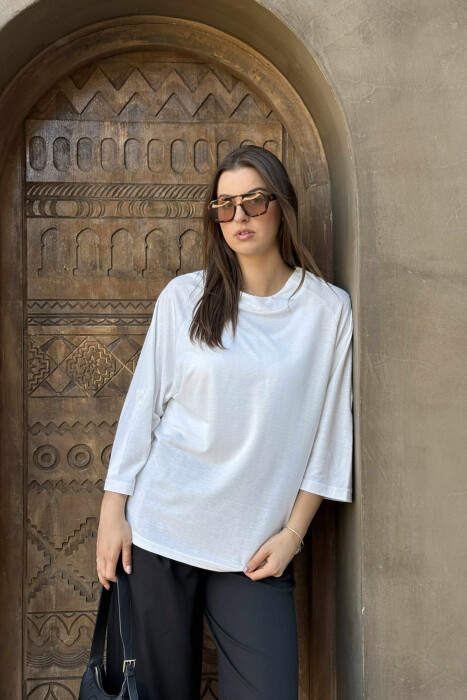 HALF SLEEVES ONE COLOR WOMEN T-SHIRT WHITE-E BARDHE - 2