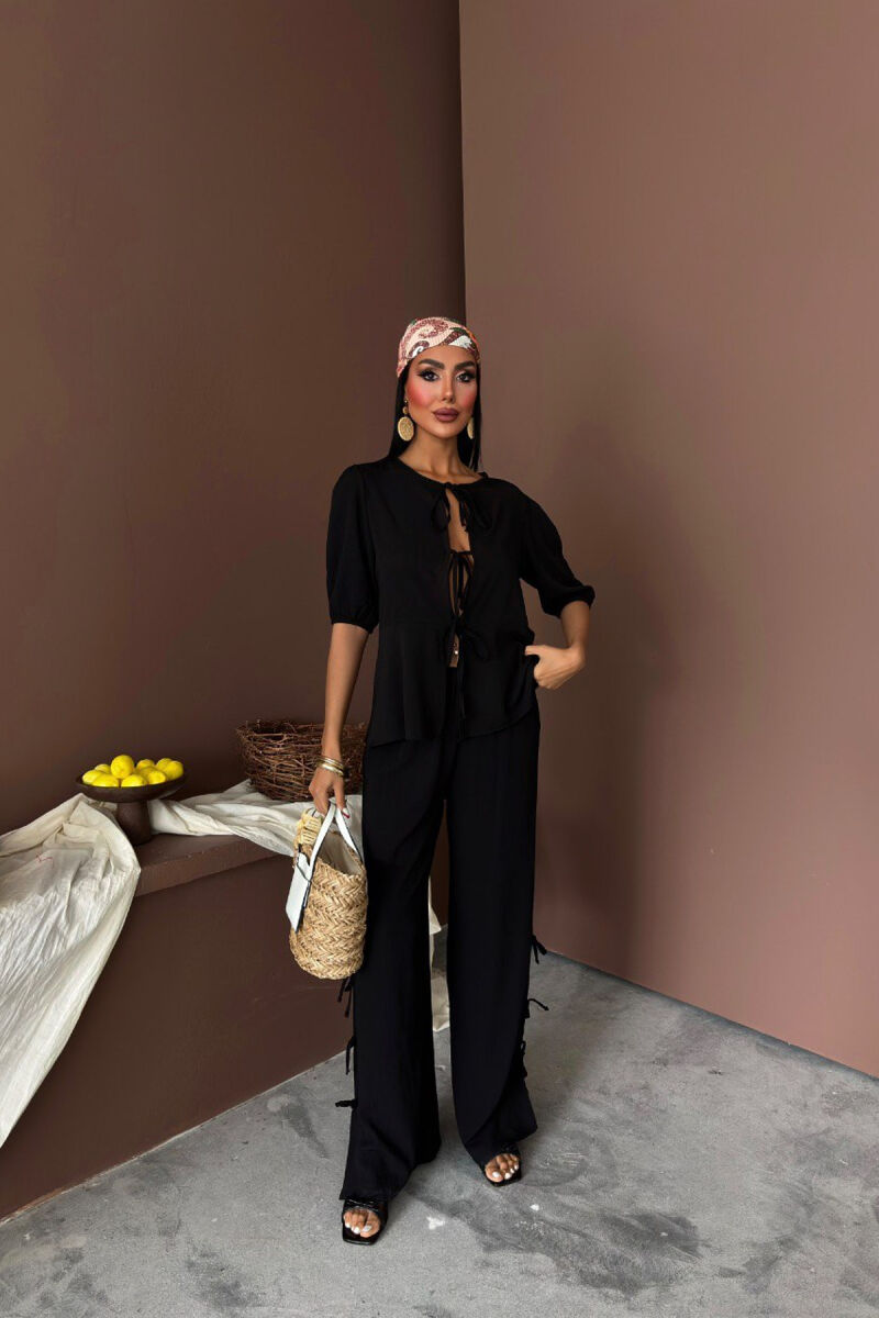 HALF SLEEVES SHIRT+TROUSERS LACINGS WOMEN SET BLACK/ E ZEZE - 1