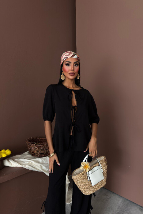 HALF SLEEVES SHIRT+TROUSERS LACINGS WOMEN SET BLACK/ E ZEZE - 4