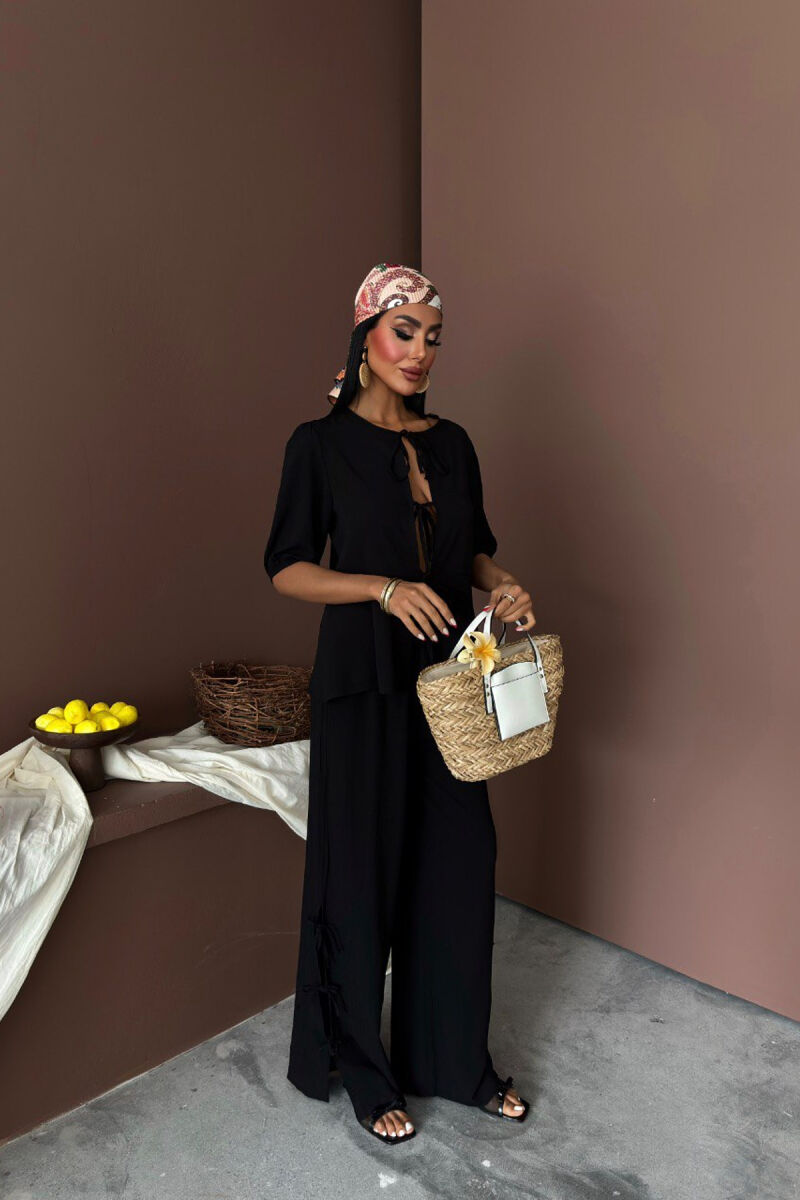 HALF SLEEVES SHIRT+TROUSERS LACINGS WOMEN SET BLACK/ E ZEZE - 5