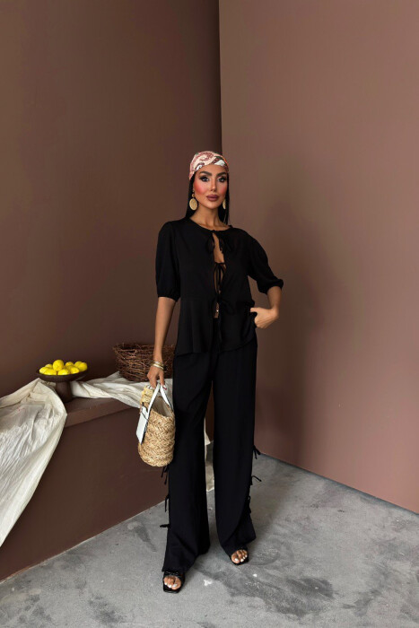 HALF SLEEVES SHIRT+TROUSERS LACINGS WOMEN SET BLACK/ E ZEZE 