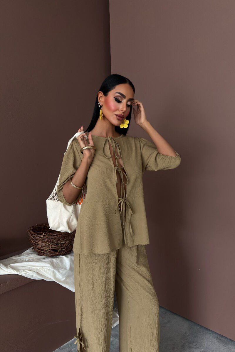 HALF SLEEVES SHIRT+TROUSERS LACINGS WOMEN SET OLIVE/ULLI - 3