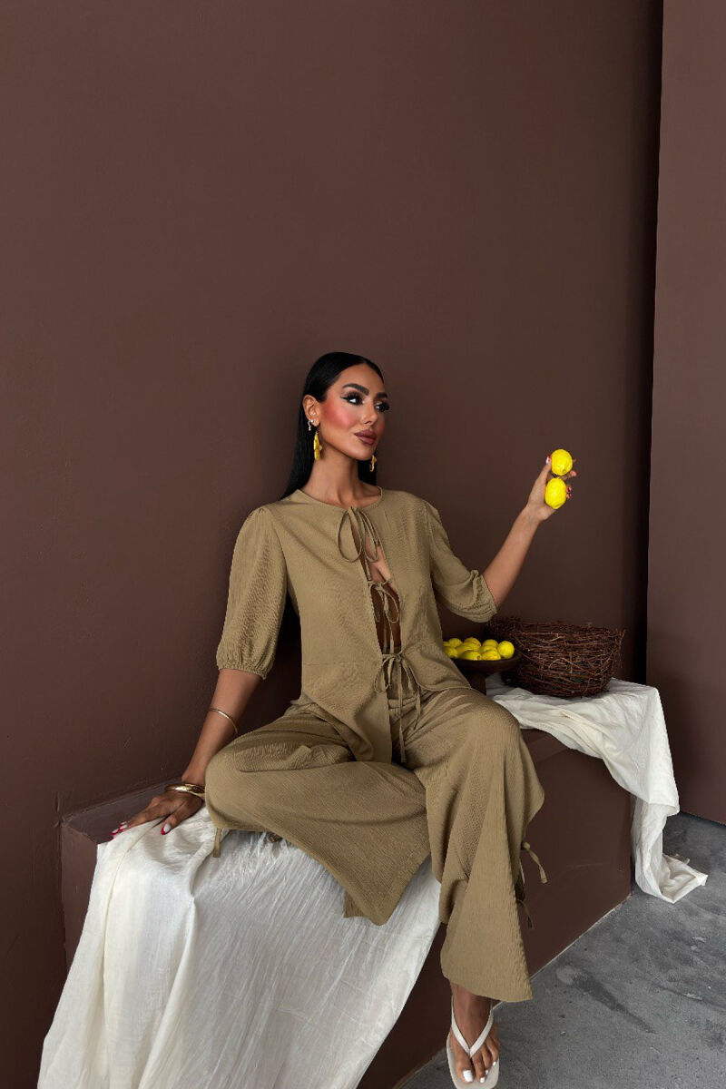 HALF SLEEVES SHIRT+TROUSERS LACINGS WOMEN SET OLIVE/ULLI - 4
