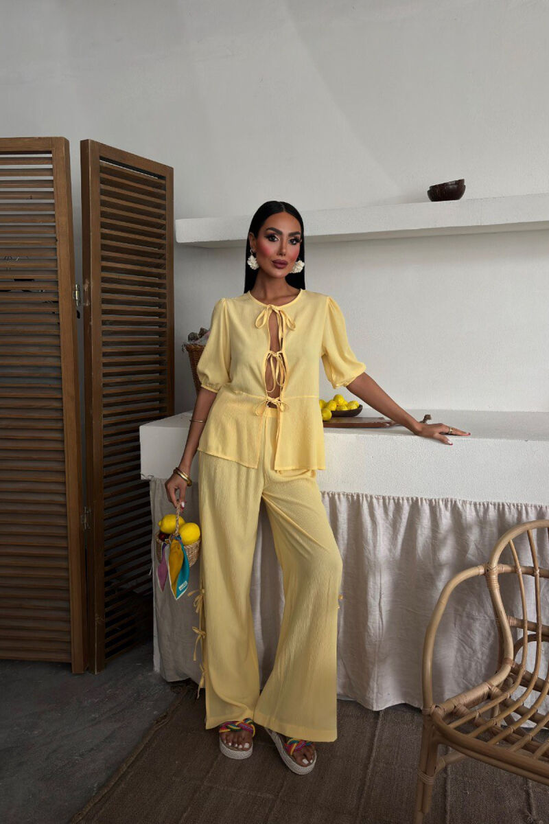 HALF SLEEVES SHIRT+TROUSERS LACINGS WOMEN SET YELLOW/E VERDHE - 2