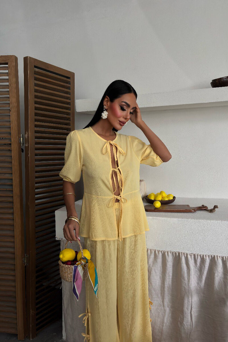 HALF SLEEVES SHIRT+TROUSERS LACINGS WOMEN SET YELLOW/E VERDHE - 4