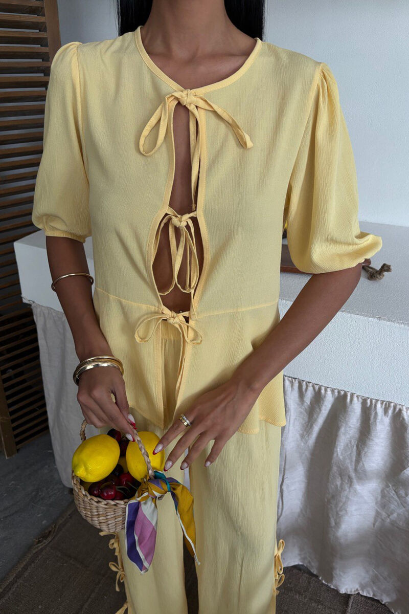 HALF SLEEVES SHIRT+TROUSERS LACINGS WOMEN SET YELLOW/E VERDHE - 5