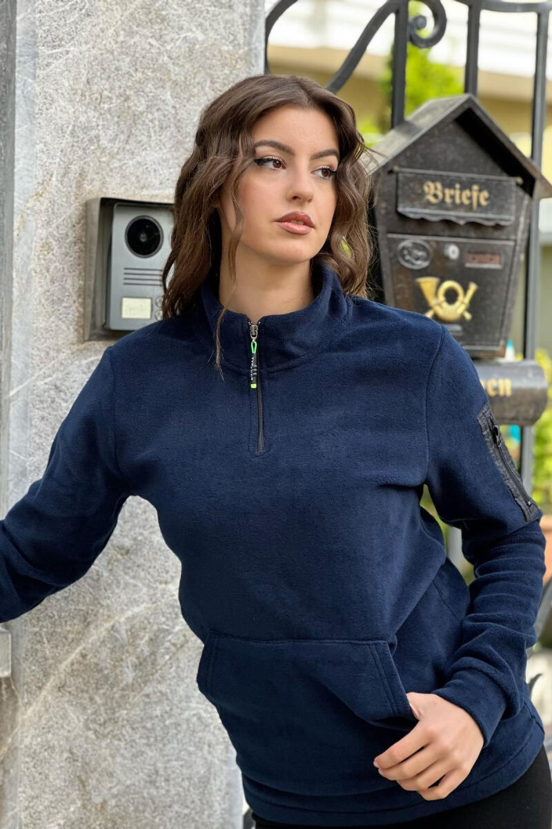 HALF ZIPPER NECK ONE COLOR WOMAN SWEATSHIRT DARK BLUE/BEE - 1