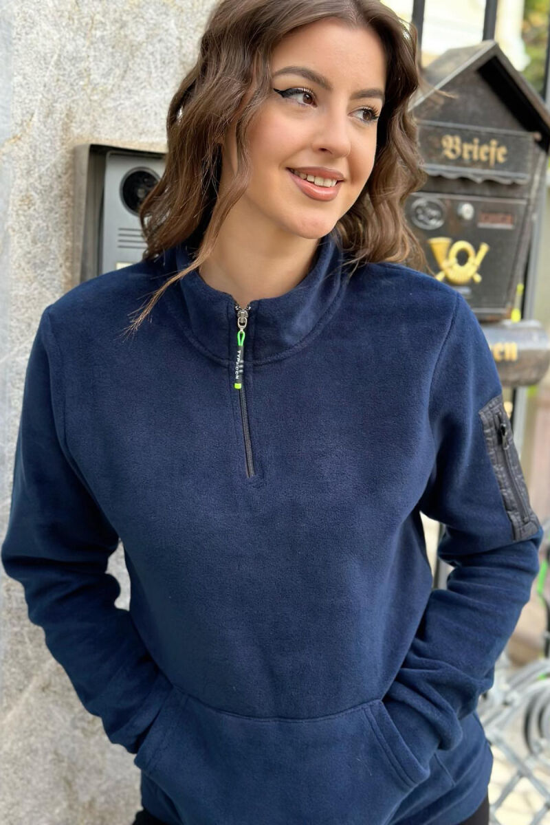 HALF ZIPPER NECK ONE COLOR WOMAN SWEATSHIRT DARK BLUE/BEE - 2