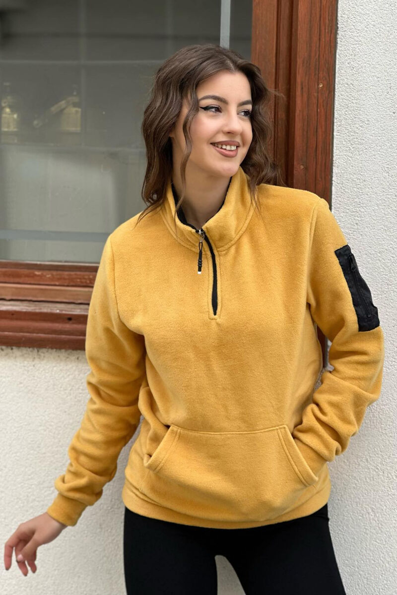 HALF ZIPPER NECK ONE COLOR WOMAN SWEATSHIRT YELLOW/E VERDHE - 1