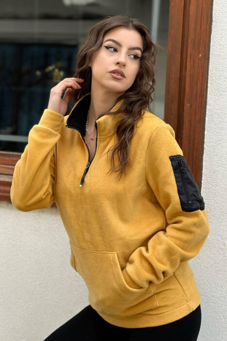 HALF ZIPPER NECK ONE COLOR WOMAN SWEATSHIRT YELLOW/E VERDHE - 2