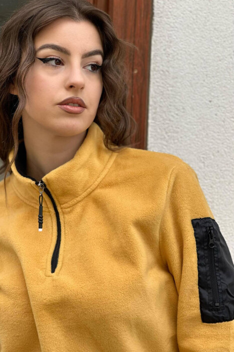 HALF ZIPPER NECK ONE COLOR WOMAN SWEATSHIRT YELLOW/E VERDHE - 3