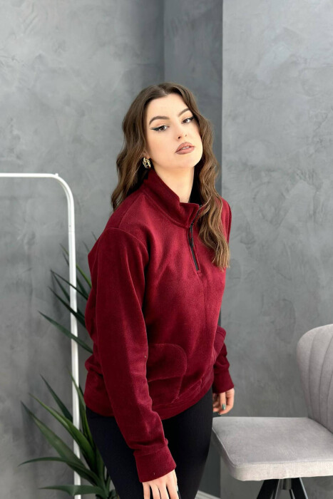 HALF ZIPPER TURTLE NECK WOMAN SWEATSHIRT BURGUNDY/VISHNJE - 4