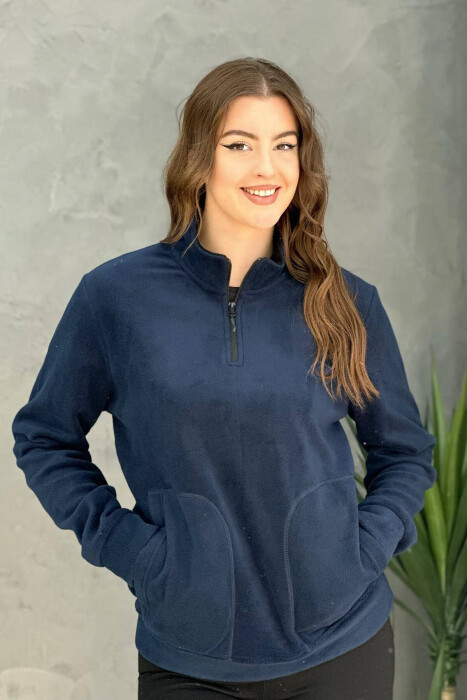 HALF ZIPPER TURTLE NECK WOMAN SWEATSHIRT DARK BLUE/BEE 