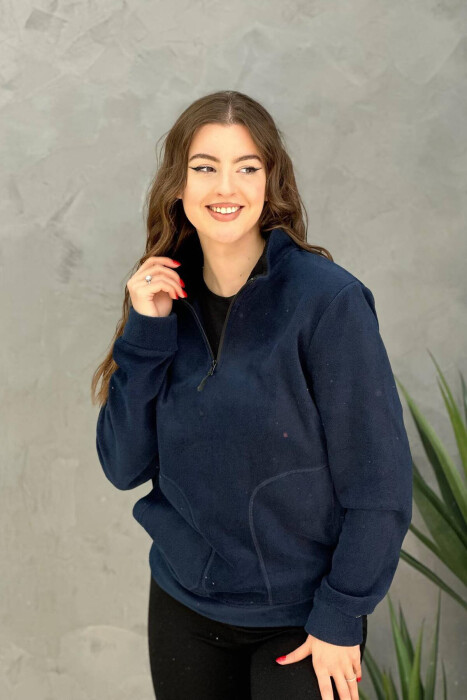 HALF ZIPPER TURTLE NECK WOMAN SWEATSHIRT DARK BLUE/BEE - 2