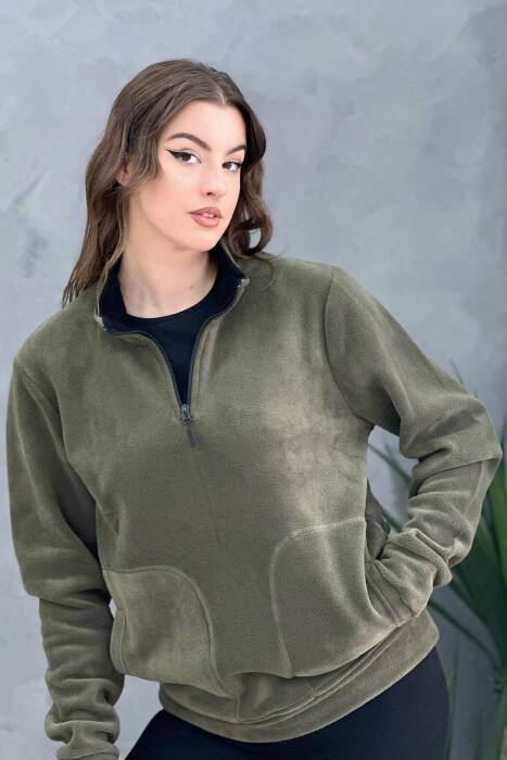 HALF ZIPPER TURTLE NECK WOMAN SWEATSHIRT GREEN/JESHILE 