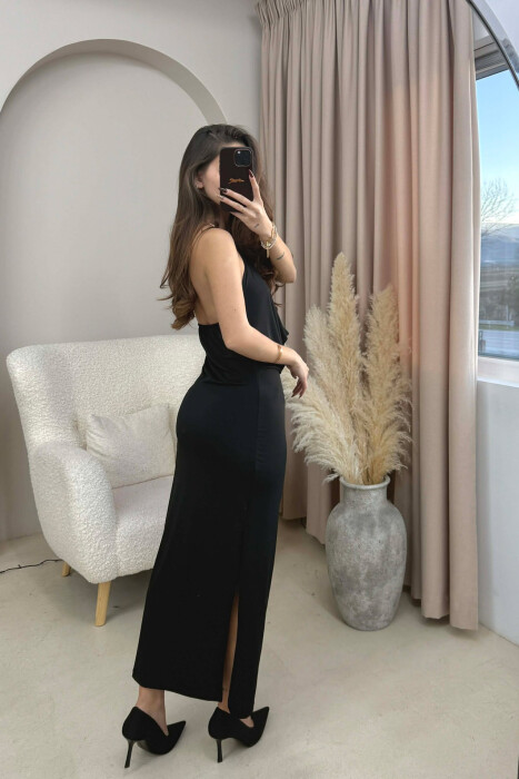 HALTER NECK METAL RING DETAIL LONG WOMEN DRESS BLACK/ E ZEZE - 2