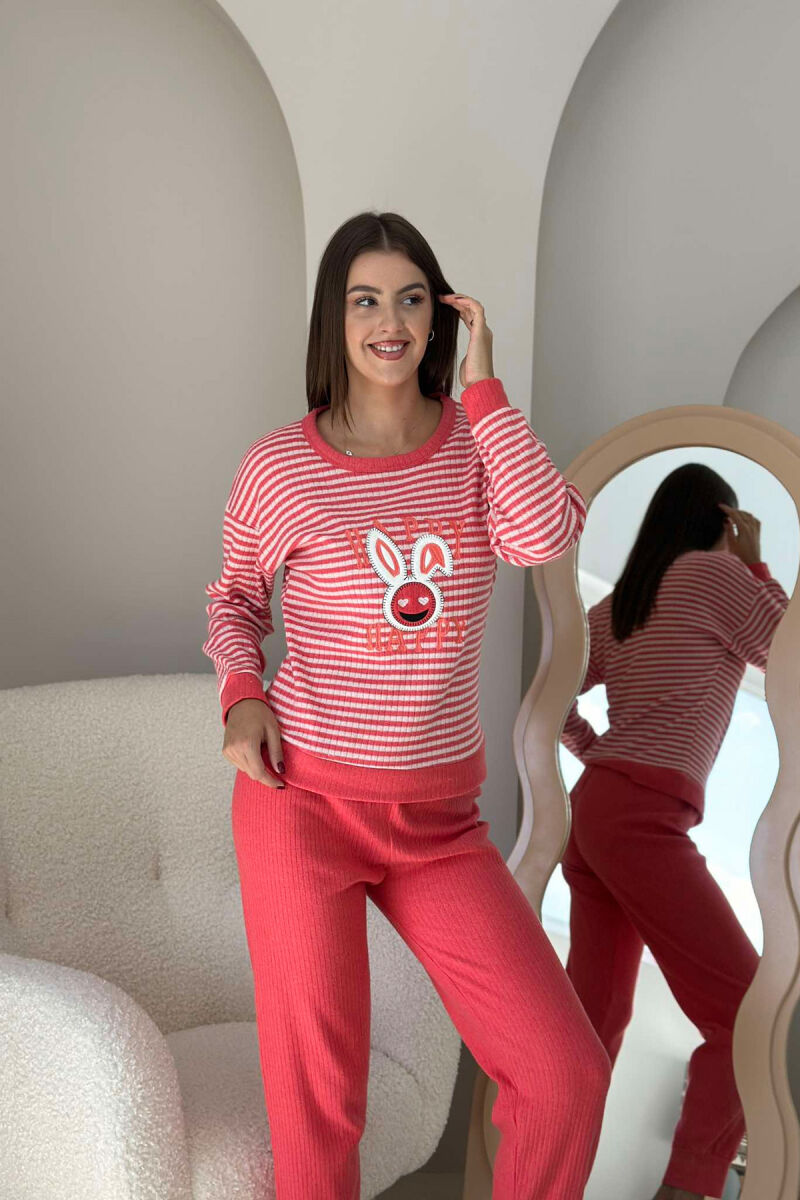 HAPPY RABIT LINES WOMAN PYJAMAS SALMON/SALMON - 2