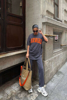 HARVARD COTTON WOMAN SET DARK GREY/GEE 