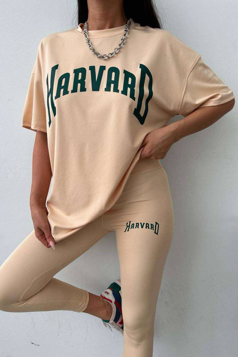 HARVARD ELASTIC T-SHIRT+LEGGINGS WOMEN SET BEIGE/BEZHE - 4