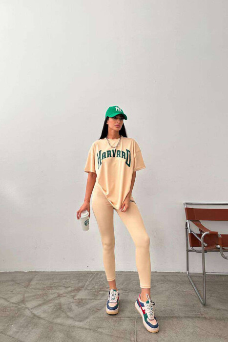 HARVARD ELASTIC T-SHIRT+LEGGINGS WOMEN SET BEIGE/BEZHE - 5