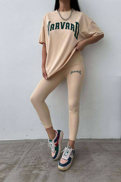 HARVARD ELASTIC T-SHIRT+LEGGINGS WOMEN SET BEIGE/BEZHE - 6