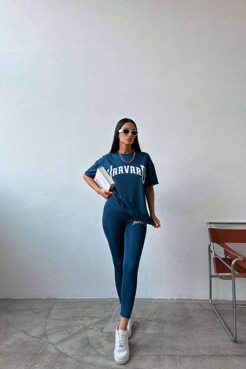 HARVARD ELASTIC T-SHIRT+LEGGINGS WOMEN SET BLUE/BLU - 4