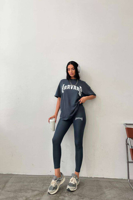 HARVARD ELASTIC T-SHIRT+LEGGINGS WOMEN SET DARK GREY/GEE 