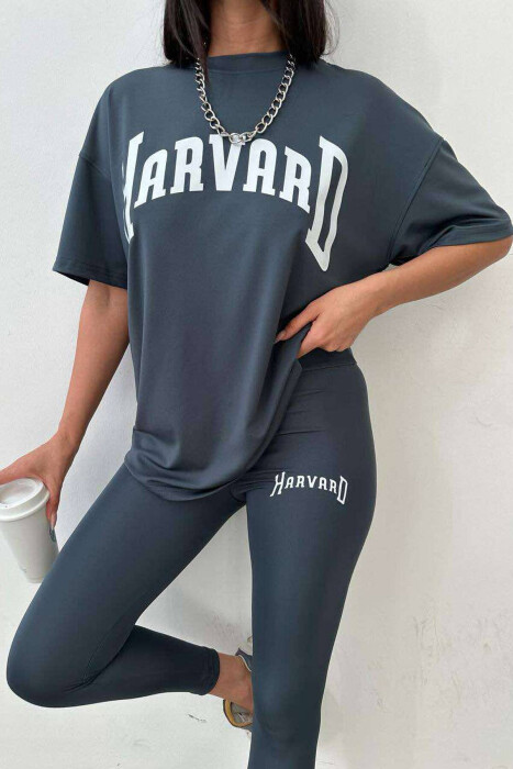 HARVARD ELASTIC T-SHIRT+LEGGINGS WOMEN SET DARK GREY/GEE - 2