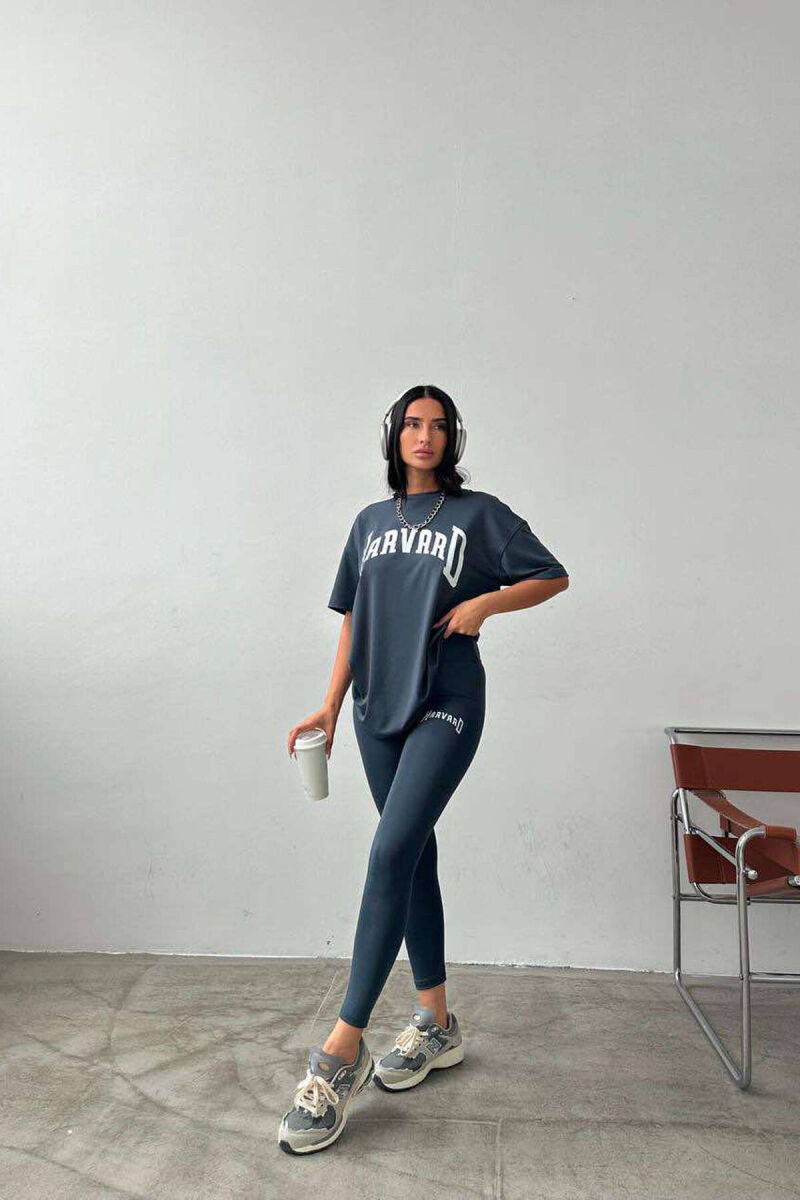 HARVARD ELASTIC T-SHIRT+LEGGINGS WOMEN SET DARK GREY/GEE - 3