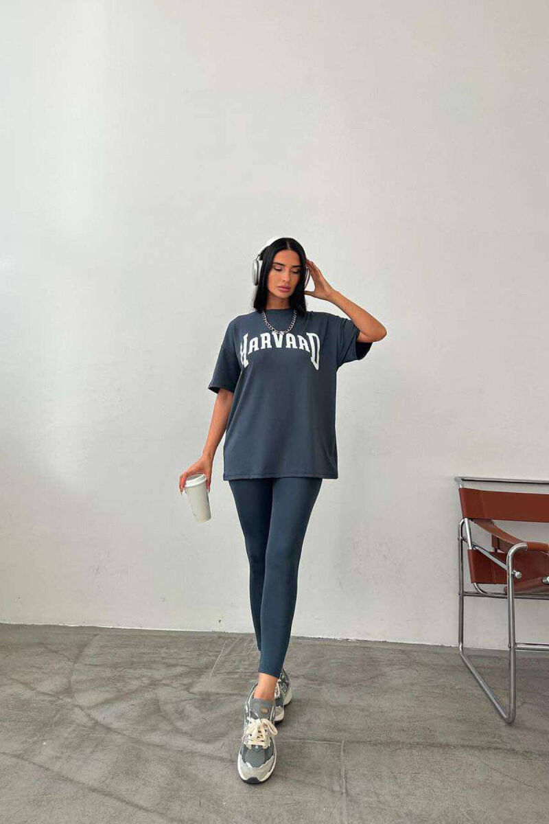 HARVARD ELASTIC T-SHIRT+LEGGINGS WOMEN SET DARK GREY/GEE - 5