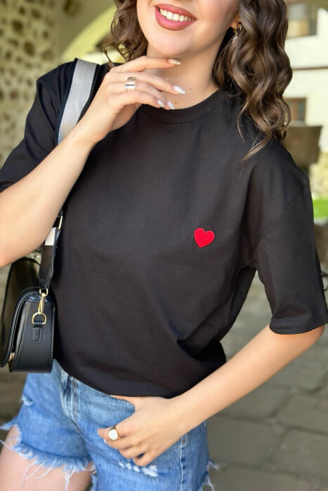 HEART DESIGN ONE COLOR WOMAN T-SHIRT BLACK/ E ZEZE - 2