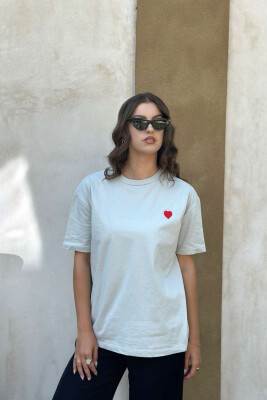 HEART DESIGN ONE COLOR WOMAN T-SHIRT GREY-RED/GRKU 