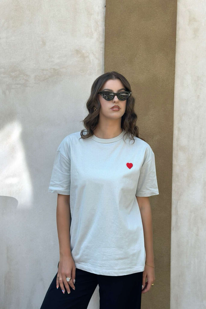 HEART DESIGN ONE COLOR WOMAN T-SHIRT GREY-RED/GRKU - 1